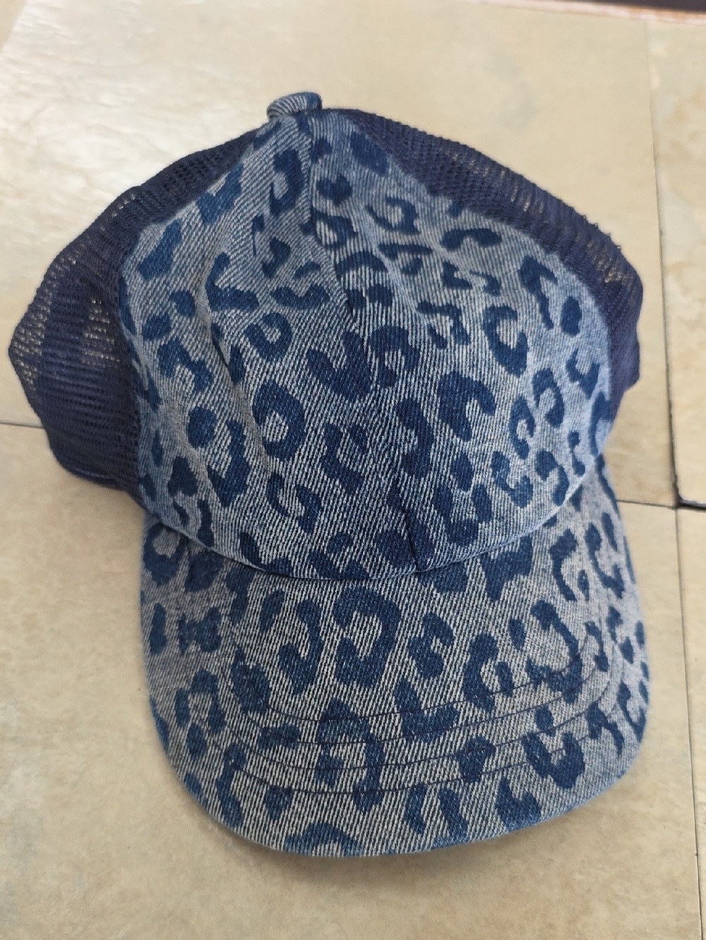 C.C Blue Denim Leopard Print Trucker Hat